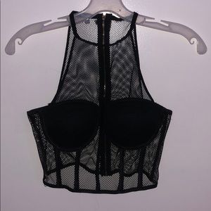 Black Mesh Halter Bustier Top